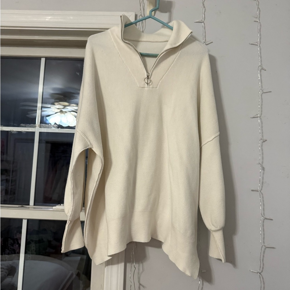 White Quarter-Zip Sweater